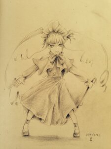 Rating: Safe Score: 0 Tags: 1girl dated dress full_body image long_hair monochrome shinku sketch smile solo standing traditional_media User: admin