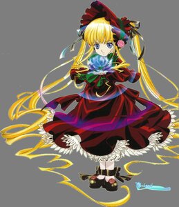 Rating: Safe Score: 0 Tags: 1girl blonde_hair blue_eyes bonnet bow bowtie dress flower full_body green_background green_bow image long_hair long_sleeves looking_at_viewer red_dress rose shinku solo twintails very_long_hair User: admin