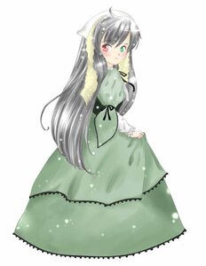 Rating: Safe Score: 0 Tags: 1girl blush dress green_dress green_eyes head_scarf heterochromia image long_hair long_sleeves looking_at_viewer red_eyes ribbon smile solo suiseiseki very_long_hair User: admin