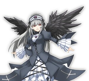Rating: Safe Score: 0 Tags: 1girl black_wings dress frills hairband image long_hair long_sleeves looking_at_viewer ribbon silver_hair solo suigintou wings User: admin