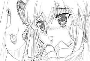 Rating: Safe Score: 0 Tags: 1girl blush close-up face greyscale image looking_at_viewer monochrome shinku simple_background sketch solo white_background User: admin