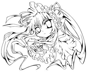 Rating: Safe Score: 0 Tags: 1girl dress flower frills greyscale hat image lineart long_hair monochrome ribbon rose shinku simple_background solo upper_body very_long_hair User: admin