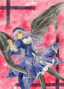 Rating: Safe Score: 0 Tags: 1girl bird black_legwear black_wings blue_dress dress feathers frills image long_hair long_sleeves looking_at_viewer red_eyes silver_hair solo standing suigintou traditional_media watercolor_(medium) wings User: admin