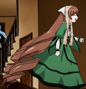 Rating: Safe Score: 0 Tags: 1girl apron brown_hair closed_eyes dress green_dress image long_hair long_sleeves open_mouth puffy_sleeves solo standing suiseiseki very_long_hair white_apron User: admin