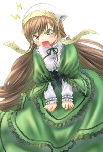 Rating: Safe Score: 0 Tags: 1girl auto_tagged brown_hair dress frills green_dress green_eyes hat head_scarf heterochromia image long_hair long_sleeves open_mouth red_eyes solo suiseiseki very_long_hair white_background User: admin