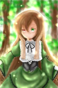 Rating: Safe Score: 0 Tags: 1girl brown_hair dress frills green_dress green_eyes heterochromia image long_hair long_sleeves looking_at_viewer red_eyes smile solo suiseiseki sunlight very_long_hair User: admin