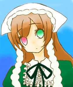 Rating: Safe Score: 0 Tags: 1girl black_ribbon blue_sky brown_hair day dress frills green_dress green_eyes hat head_scarf heterochromia image long_hair long_sleeves looking_at_viewer red_eyes ribbon sky solo suiseiseki upper_body User: admin