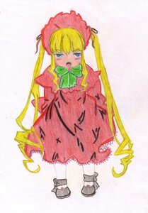 Rating: Safe Score: 0 Tags: 1girl blonde_hair blue_eyes blush bonnet bow bowtie dress full_body green_bow hat image long_hair long_sleeves looking_at_viewer red_dress shinku shoes solo standing twintails very_long_hair User: admin