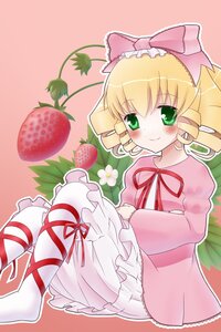 Rating: Safe Score: 0 Tags: 1girl blonde_hair bloomers blush bow dress drill_hair food frills fruit green_eyes hina_ichigo hinaichigo image long_sleeves looking_at_viewer object_namesake pantyhose pink_background pink_bow pink_dress ribbon short_hair sitting smile solo strawberry white_legwear User: admin