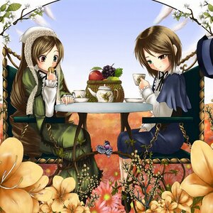 Rating: Safe Score: 0 Tags: 2girls braid brown_hair dress flower food hat heterochromia image long_hair long_sleeves multiple_girls pair plant sitting souseiseki suiseiseki User: admin