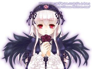 Rating: Safe Score: 0 Tags: 1girl black_wings dress flower frilled_sleeves frills hairband image long_hair long_sleeves looking_at_viewer puffy_sleeves red_eyes ribbon rose silver_hair solo suigintou wings User: admin