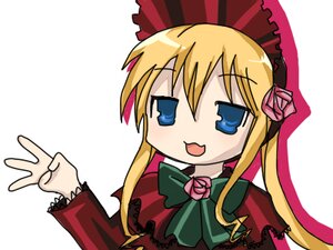 Rating: Safe Score: 0 Tags: 1girl :d blonde_hair blue_eyes blush_stickers bonnet bow bowtie capelet dress flower image long_hair long_sleeves looking_at_viewer open_mouth rose shinku sidelocks simple_background solo twintails white_background User: admin