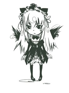 Rating: Safe Score: 0 Tags: 1girl blush boots chibi commentary_request dress frills full_body greyscale hairband hiroshi_(m331hiro) image lolita_hairband long_hair long_sleeves looking_at_viewer monochrome rozen_maiden simple_background solo standing suigintou white_background wings User: admin