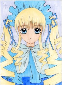 Rating: Safe Score: 0 Tags: 1girl :o bangs blonde_hair blue_eyes dress drill_hair eyebrows_visible_through_hair hair_ribbon image long_hair looking_at_viewer marker_(medium) parted_lips ribbon ringlets shinku sidelocks solo traditional_media twin_drills twintails upper_body User: admin