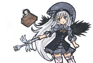 Rating: Safe Score: 0 Tags: 2girls auto_tagged black_hair black_wings boots dress hat image kakizaki_megu long_hair long_sleeves multiple_girls silver_hair simple_background solo suigintou thighhighs wings User: admin