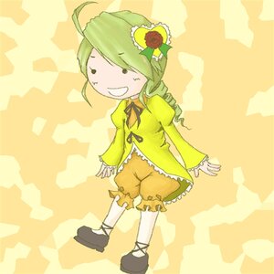 Rating: Safe Score: 0 Tags: 1girl ahoge bloomers drill_hair flower full_body green_hair hair_ornament image kanaria long_sleeves smile solo standing yellow_background yellow_theme User: admin