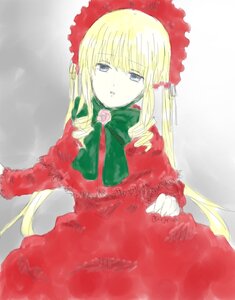 Rating: Safe Score: 0 Tags: 1girl blonde_hair blue_eyes bonnet bow bowtie dress drill_hair flower green_bow image long_hair long_sleeves looking_at_viewer red_dress rose shinku solo twintails very_long_hair User: admin