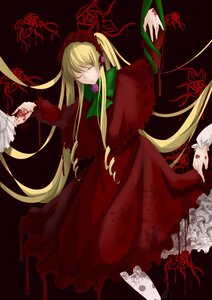 Rating: Safe Score: 0 Tags: 1girl blonde_hair bonnet bow bowtie closed_eyes dress flower image long_hair long_sleeves red_dress rose shinku solo twintails User: admin