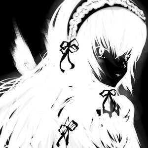Rating: Safe Score: 0 Tags: 1girl auto_tagged black_background feathered_wings feathers greyscale hairband image lolita_hairband looking_at_viewer monochrome ribbon short_hair solo suigintou wings User: admin