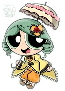 Rating: Safe Score: 0 Tags: 1girl chibi dress drill_hair frills green_hair hat image kanaria long_sleeves open_mouth rose simple_background smile solo umbrella white_background User: admin