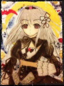 Rating: Safe Score: 0 Tags: 1girl black_border black_ribbon border dress flower frills hair_ribbon hairband image lolita_fashion long_hair long_sleeves looking_at_viewer ribbon rose solo suigintou traditional_media umbrella upper_body User: admin