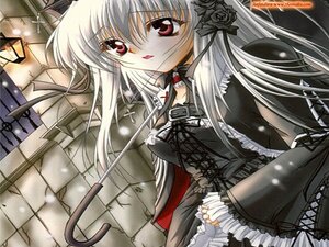 Rating: Safe Score: 0 Tags: 1girl albino boots cross dress flower frills gothic_lolita image lolita_fashion long_hair long_sleeves red_eyes rose silver_hair solo suigintou white_hair User: admin