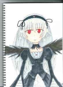 Rating: Safe Score: 0 Tags: 1girl bangs black_dress black_ribbon black_wings choker dress feathered_wings frills hairband image long_hair long_sleeves looking_at_viewer puffy_sleeves red_eyes ribbon simple_background smile solo suigintou traditional_media upper_body white_background wings User: admin