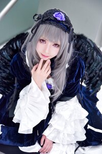 Rating: Safe Score: 0 Tags: 1girl bangs blunt_bangs blurry closed_mouth dress feathers flower frills gothic_lolita hairband lips lolita_fashion long_hair long_sleeves looking_at_viewer red_eyes rose silver_hair smile solo suigintou User: admin