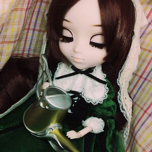 Rating: Safe Score: 0 Tags: 1girl bangs black_dress black_eyes brown_hair choker closed_mouth doll dress holding lace long_sleeves ribbon smile solo suiseiseki upper_body User: admin