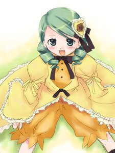 Rating: Safe Score: 0 Tags: 1girl :d blush dress drill_hair flower frills green_hair hair_ornament image kanaria long_sleeves looking_at_viewer open_mouth smile solo standing twin_drills yellow_dress User: admin