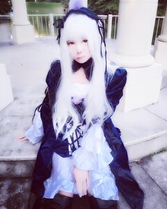 Rating: Safe Score: 0 Tags: 1girl 3d black_legwear dress gothic_lolita long_hair long_sleeves looking_at_viewer photo red_eyes sitting solo suigintou traditional_media white_hair User: admin