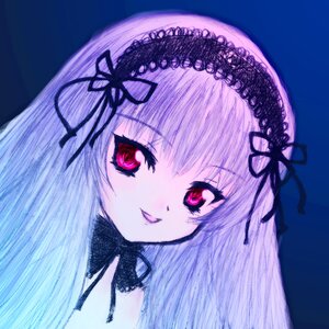 Rating: Safe Score: 0 Tags: 1girl bangs black_ribbon blue_background choker image long_hair looking_at_viewer portrait red_eyes ribbon simple_background smile solo suigintou User: admin