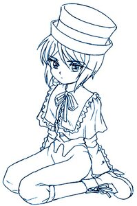 Rating: Safe Score: 0 Tags: 1girl boots bottomless capelet eyebrows_visible_through_hair frills full_body hat image long_sleeves looking_at_viewer monochrome ribbon short_hair sitting solo souseiseki User: admin