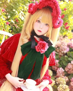 Rating: Safe Score: 0 Tags: 1girl blonde_hair blue_eyes blurry cup depth_of_field dress flower lips long_hair pink_flower pink_rose red_dress red_flower red_rose rose saucer shinku sitting solo teacup upper_body User: admin