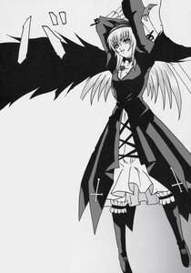 Rating: Safe Score: 0 Tags: 1girl boots dress greyscale hat image long_hair long_sleeves monochrome solo suigintou thighhighs wings witch witch_hat User: admin