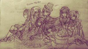 Rating: Safe Score: 0 Tags: 6+girls alice_margatroid bare_shoulders bow dress elbow_gloves frills gloves hair_ornament hairband hat image long_hair long_sleeves looking_at_viewer monochrome multiple multiple_girls open_mouth shoes short_hair smile tagme traditional_media twintails User: admin