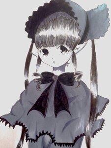 Rating: Safe Score: 0 Tags: 1girl bangs bonnet capelet closed_mouth grey_background image lace long_hair looking_at_viewer monochrome pointy_ears shinku simple_background solo striped upper_body User: admin