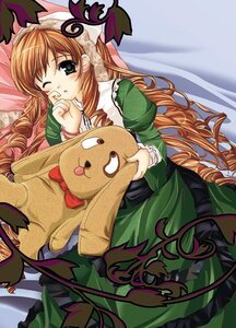 Rating: Safe Score: 0 Tags: 1girl bow brown_hair dress drill_hair frills green_dress green_eyes image juliet_sleeves long_hair long_sleeves one_eye_closed ribbon solo stuffed_animal suiseiseki very_long_hair User: admin