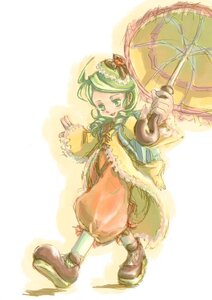 Rating: Safe Score: 0 Tags: 1girl dress full_body green_eyes green_hair hat holding_umbrella image kanaria long_sleeves parasol solo standing striped umbrella User: admin