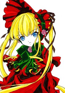 Rating: Safe Score: 0 Tags: 1girl blonde_hair blue_eyes bonnet bow bowtie cup dress flower green_bow image long_hair long_sleeves looking_at_viewer pink_flower pink_rose red_flower red_rose rose shinku sidelocks simple_background solo teacup twintails white_background User: admin