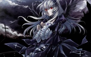 Rating: Safe Score: 0 Tags: 1girl black_wings cloud cloudy_sky dress dutch_angle floating_hair frills gothic_lolita image lolita_fashion long_hair long_sleeves night red_eyes sky solo suigintou wings User: admin