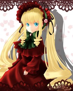 Rating: Safe Score: 0 Tags: 1girl blonde_hair blue_eyes bonnet bow dress green_bow image long_hair long_sleeves looking_at_viewer red_dress shinku solo twintails very_long_hair User: admin