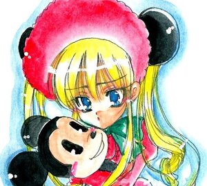 Rating: Safe Score: 0 Tags: 1girl blonde_hair blue_eyes blush hat image long_hair long_sleeves looking_at_viewer shinku smile solo traditional_media upper_body User: admin