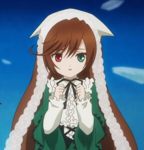 Rating: Safe Score: 0 Tags: 1girl black_ribbon blue_sky blurry brown_hair cloud day depth_of_field dress frills green_dress heterochromia image long_hair long_sleeves looking_at_viewer outdoors red_eyes ribbon sky solo suiseiseki User: admin
