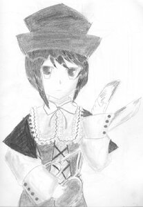 Rating: Safe Score: 0 Tags: 1girl capelet greyscale hat image long_sleeves monochrome short_hair solo souseiseki User: admin