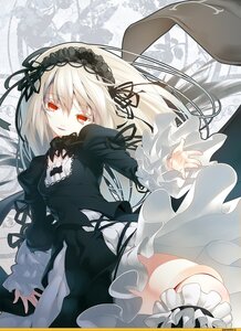 Rating: Safe Score: 0 Tags: 1girl bangs black_ribbon breasts commentary_request doll_joints dress frills gothic_lolita hairband highres image joints lolita_fashion lolita_hairband long_hair long_sleeves looking_at_viewer nilitsu puffy_sleeves red_eyes ribbon rozen_maiden silver_hair smile solo suigintou thighhighs wings User: admin