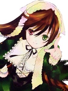 Rating: Safe Score: 0 Tags: 1girl bangs brown_hair dress frills green_eyes head_scarf heterochromia image lolita_fashion long_hair long_sleeves looking_at_viewer red_eyes ribbon simple_background smile solo suiseiseki upper_body white_background User: admin