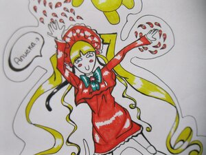 Rating: Safe Score: 0 Tags: 1girl blonde_hair bow bowtie dress image long_hair red_dress shinku smile solo traditional_media twintails User: admin