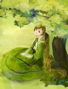 Rating: Safe Score: 0 Tags: 1girl brown_hair dress frills green_dress green_eyes heterochromia image long_hair long_sleeves looking_at_viewer open_mouth outdoors red_eyes solo suiseiseki tree very_long_hair User: admin