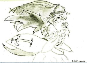 Rating: Safe Score: 0 Tags: 1girl dress eyebrows_visible_through_hair flower hairband holding holding_flower image long_hair long_sleeves monochrome profile ribbon rose simple_background smile solo suigintou traditional_media very_long_hair white_background wings User: admin